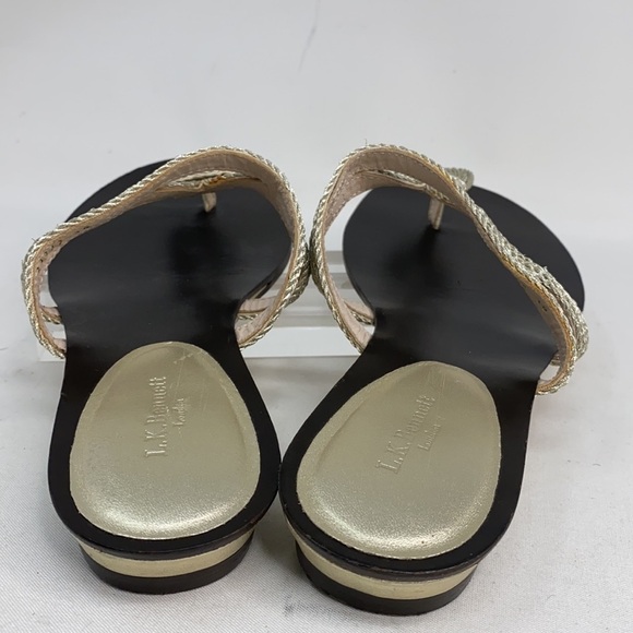 LK Bennett Sz 9 Open Toe T-Strap Gold Flat Sandals - Picture 5 of 15